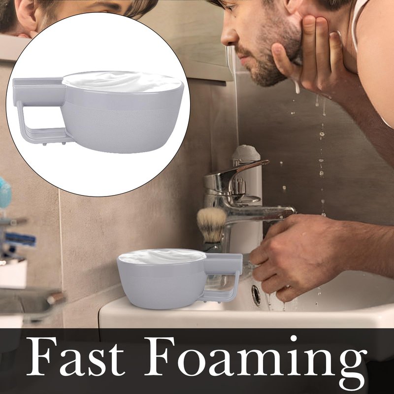 Linkidea Plastic Shaving Soap Bowl with Non-slip Handle, Wide Mouth, Large Capacity, Easier to Lather Ridges, Wet Razor Shave Cream Bowl for Men (Grey)