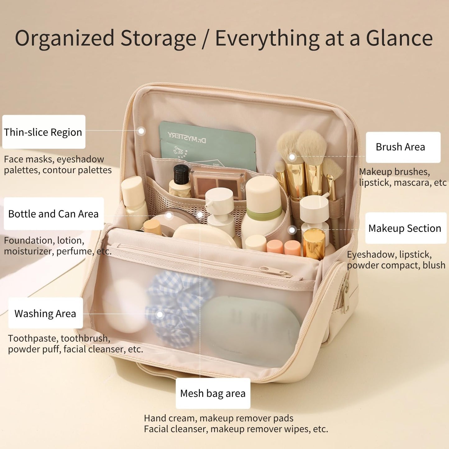 YLYZ Makeup Bag, Foldable Magnetic Standing Makeup Bag with Compartments, Large Capacity Travel Makeup Bags for Women, Makeup Brush Bag Organizer Waterproof Toiletry Cosmetic Bags, Misty Pink