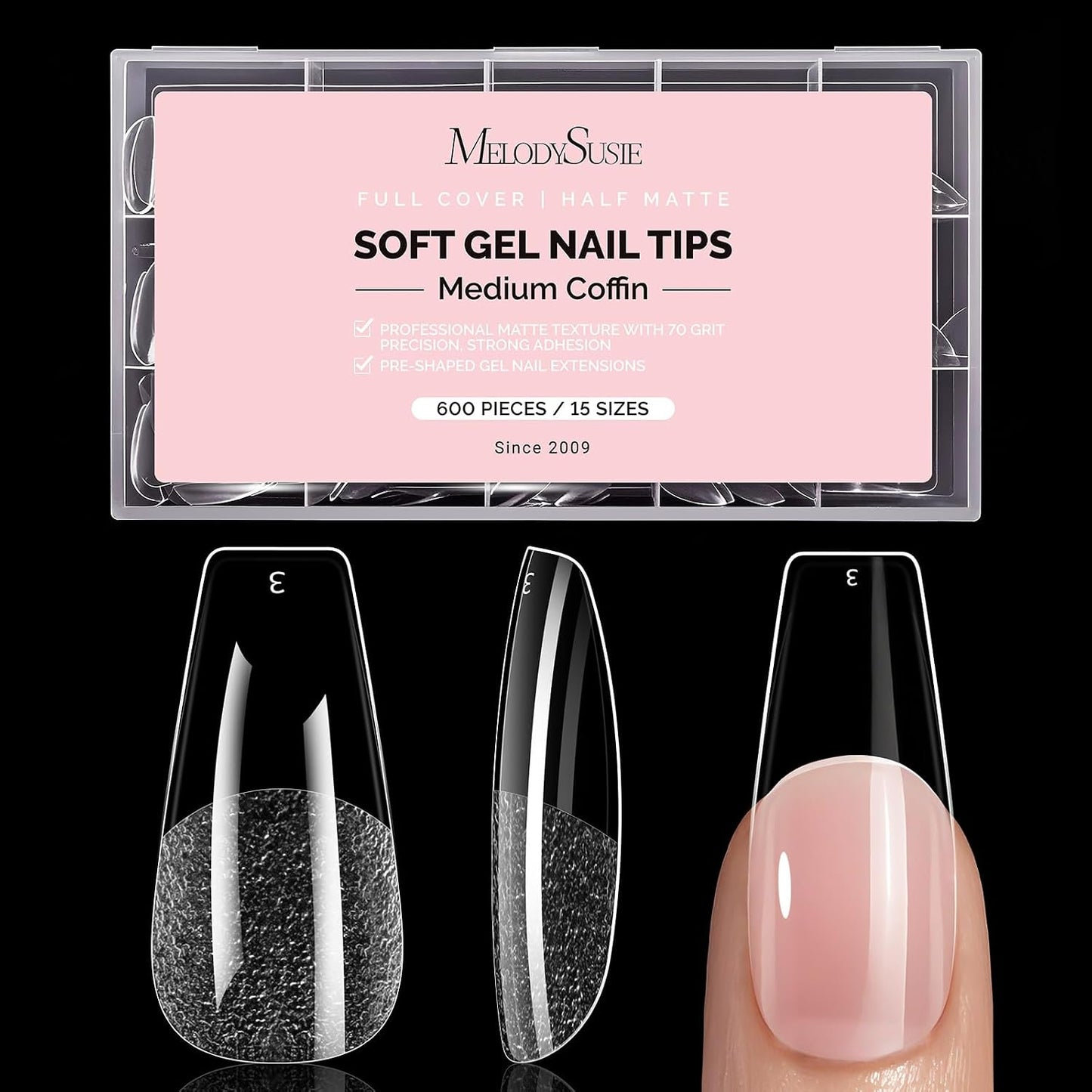 Short Square X Nail Tips - 600 Pcs Clear Acrylic Press-On Nails | Half Matte Full Cover for DIY & Salon Use