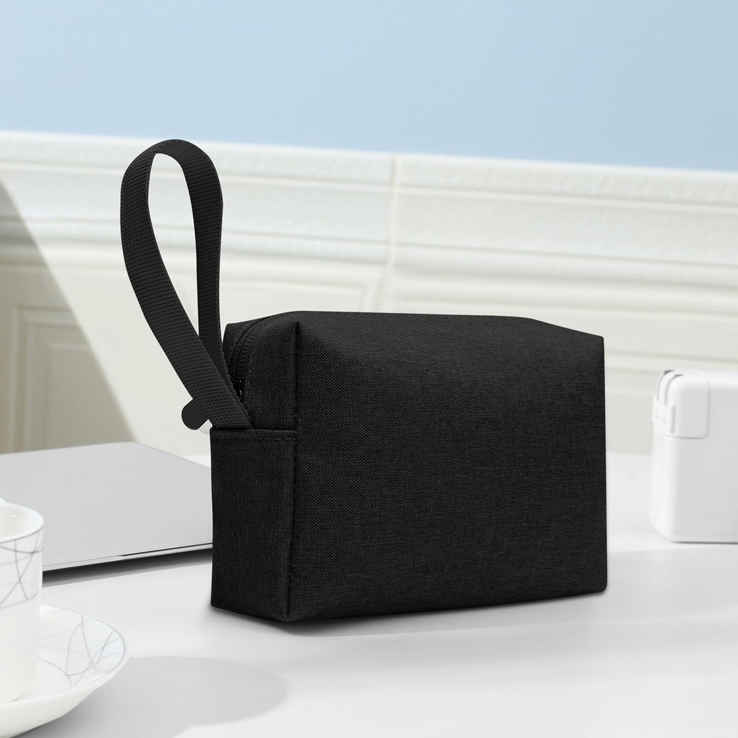Tmiulu Waterproof Cosmetic Bag for Women | Soft Travel Makeup & Toiletry Organizer, Large Portable Storage for Makeup Products, Tissues, Electronics, USB Cables| Nylon, Durable & Stylish (Large-Black)