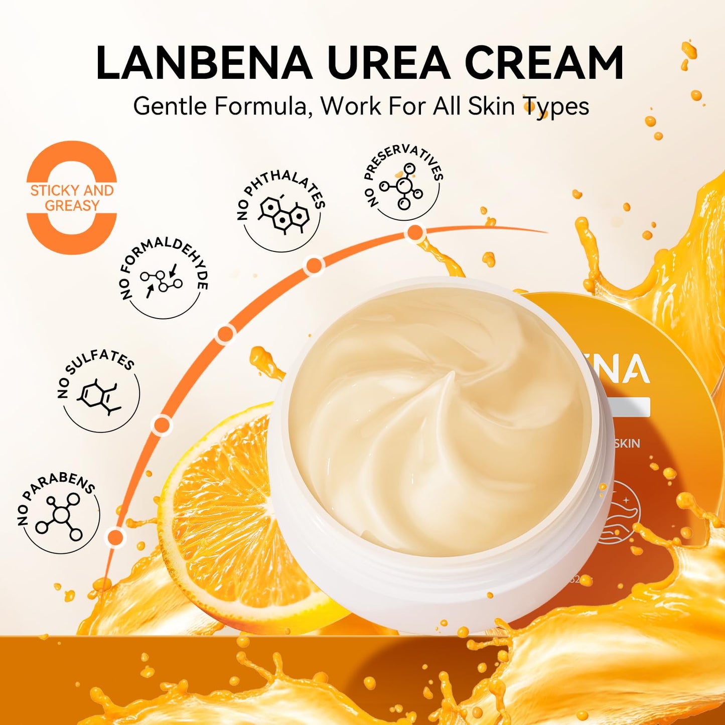 LANBENA Urea Cream 40 Percent For Feet Plus 2% Salicylic Acid 3.52 oz, Foot Cream and Hand Cream Maximum Strength with Aloe Vera For Dry Cracked Heels and Feet, Deep Moisturizes, Callus Remover