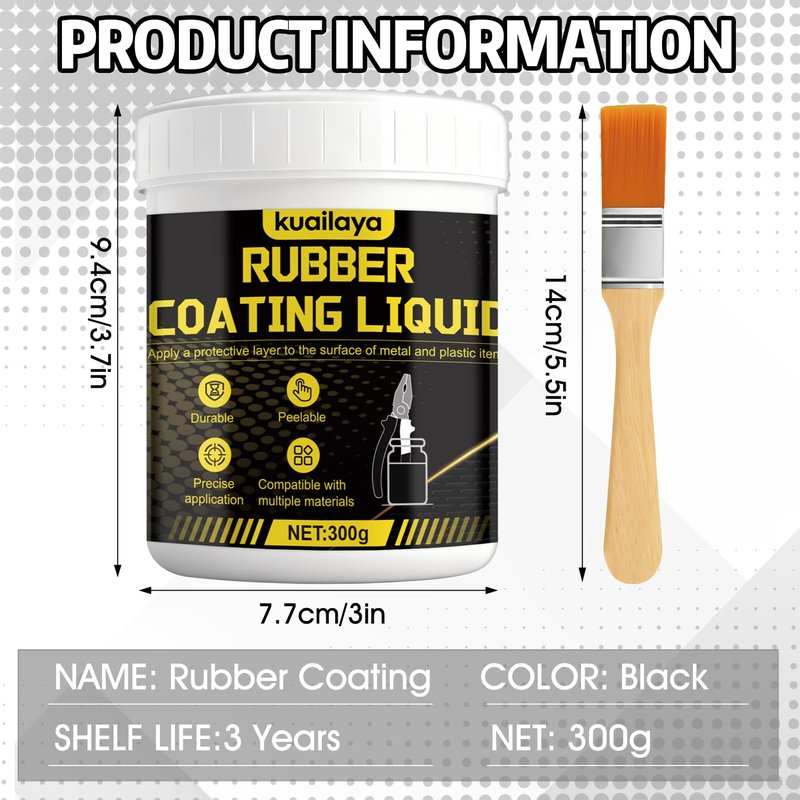 kuailaya Rubber Dip for Tools, Liquid Rubber Dip Tool Handle Dip Coating Effective Protection Slip Resistance Waterproof and Insulating Easy to Peel for Tool Protection Creative DIY, Black 300g
