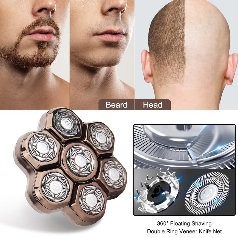 7 Blades Shaver Head - Men's Electric 7D Shaver Replacement Heads Universal Magnetic Replacement Blade Head Electric Razor for men,2 Pack