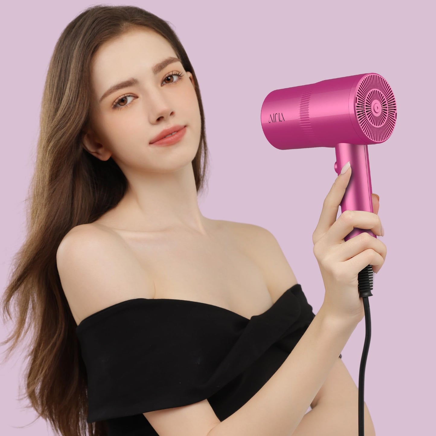 AINA Hair Dryer with Diffuser, Blow Dryer for Women | Advanced Ionic Technology, Ceramic Coating | Cold Shot Features Turbo Heat for Fast Drying and Shine 110V/ALCI (Neon Pink)