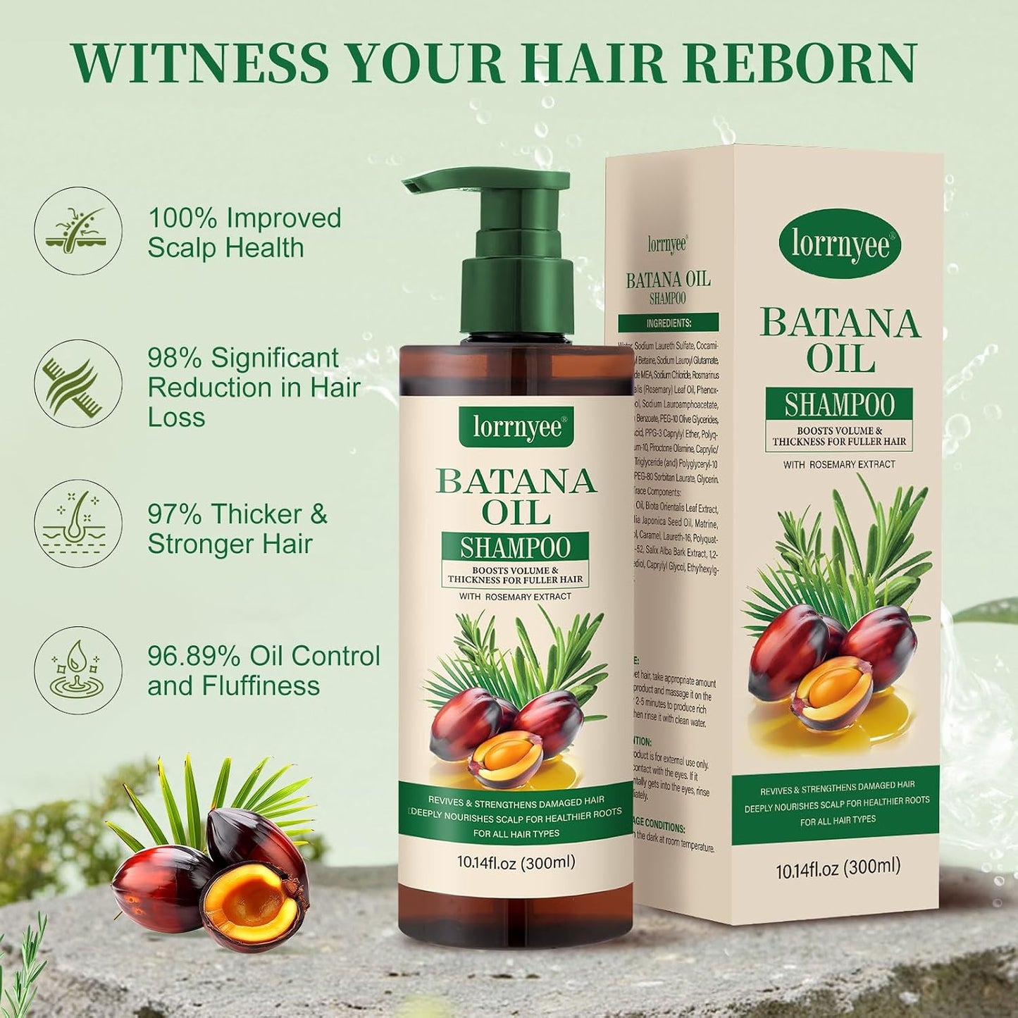 Batana Oil Shampoo for Hair Growth | Organic Rosemary & Biotin Formula - Thicken Thinning Hair for Men & Women | 10.1oz