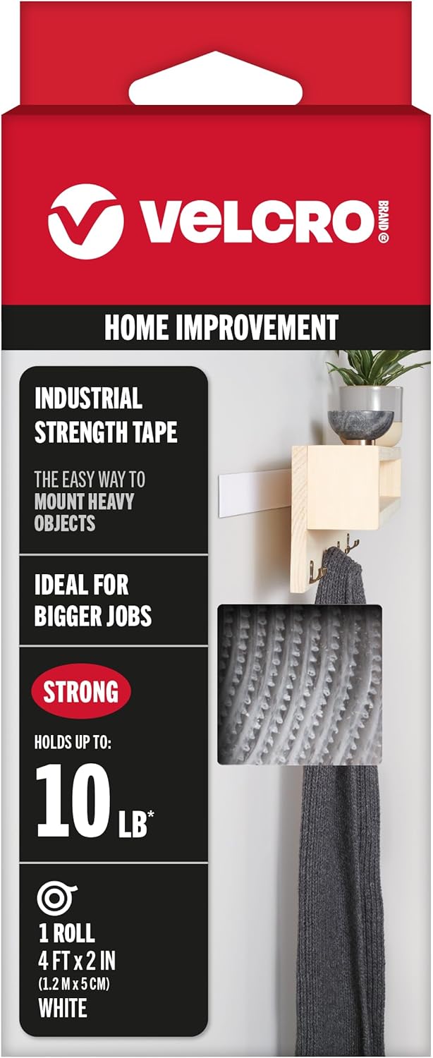 Heavy Duty Velcro Fasteners - 4x2 Inch Adhesive Strips | 10 lbs Hold | Black | 8 Count