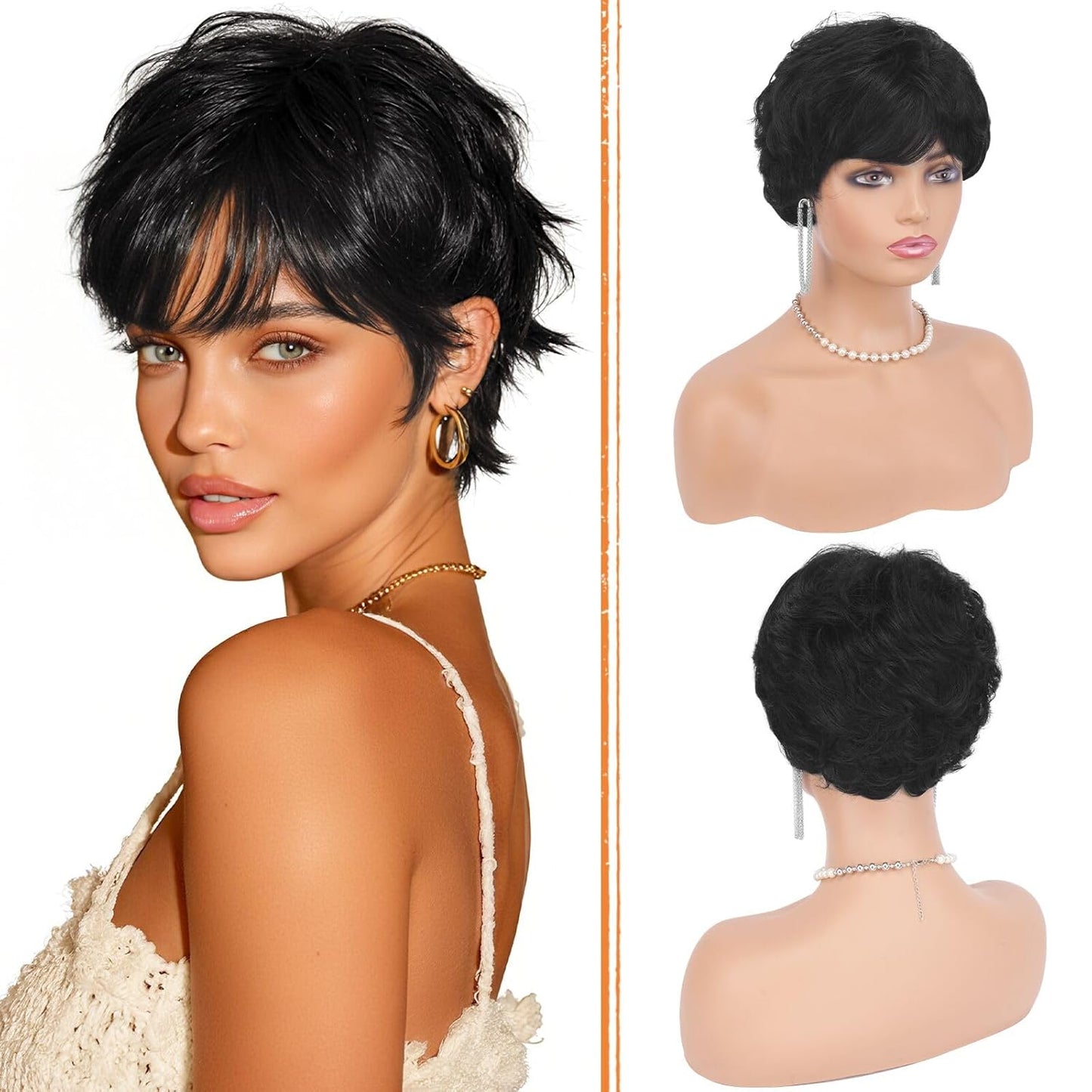Grey Pixie Wigs for Women - Short Natural Layered Synthetic Hair | Heat Resistant Daily Wear