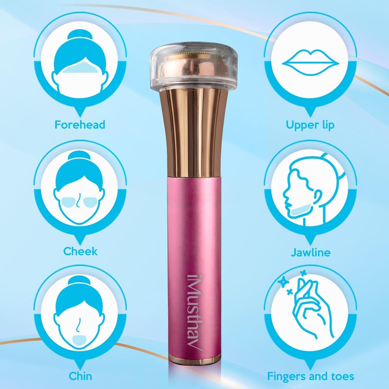iMusthav Facial Hair Removel for Women, Type-C Rechargeable Painless Flawless Electric Facial Hair Remover, Face Shaver Razor Trimmer with 18K Gold-Plated, 20mm Dual Ring Floating Head, 360°LED