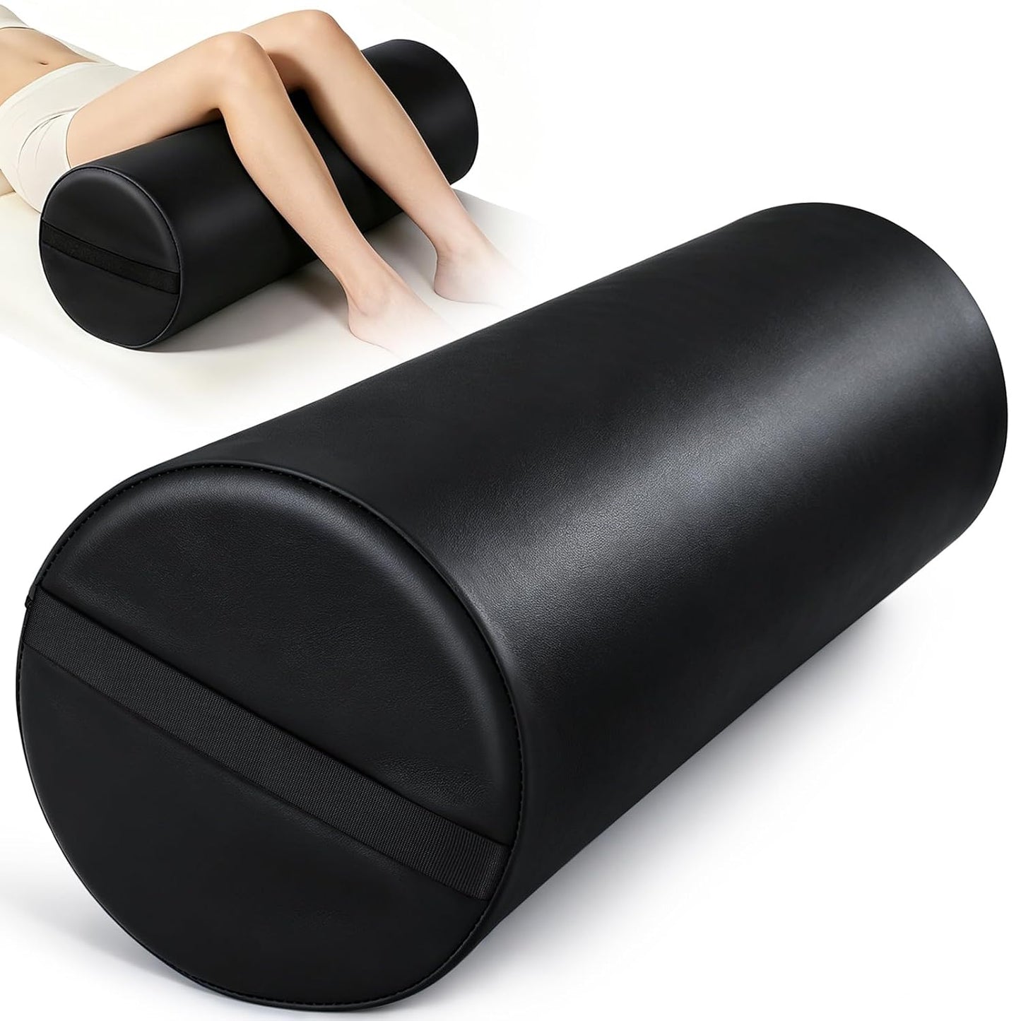 Noverlife 3/4 Round Massage Table Bolster Pillow - PU Leather Support for Knee, Neck & Back Pain Relief | 26 x 6 x 6 in - Black