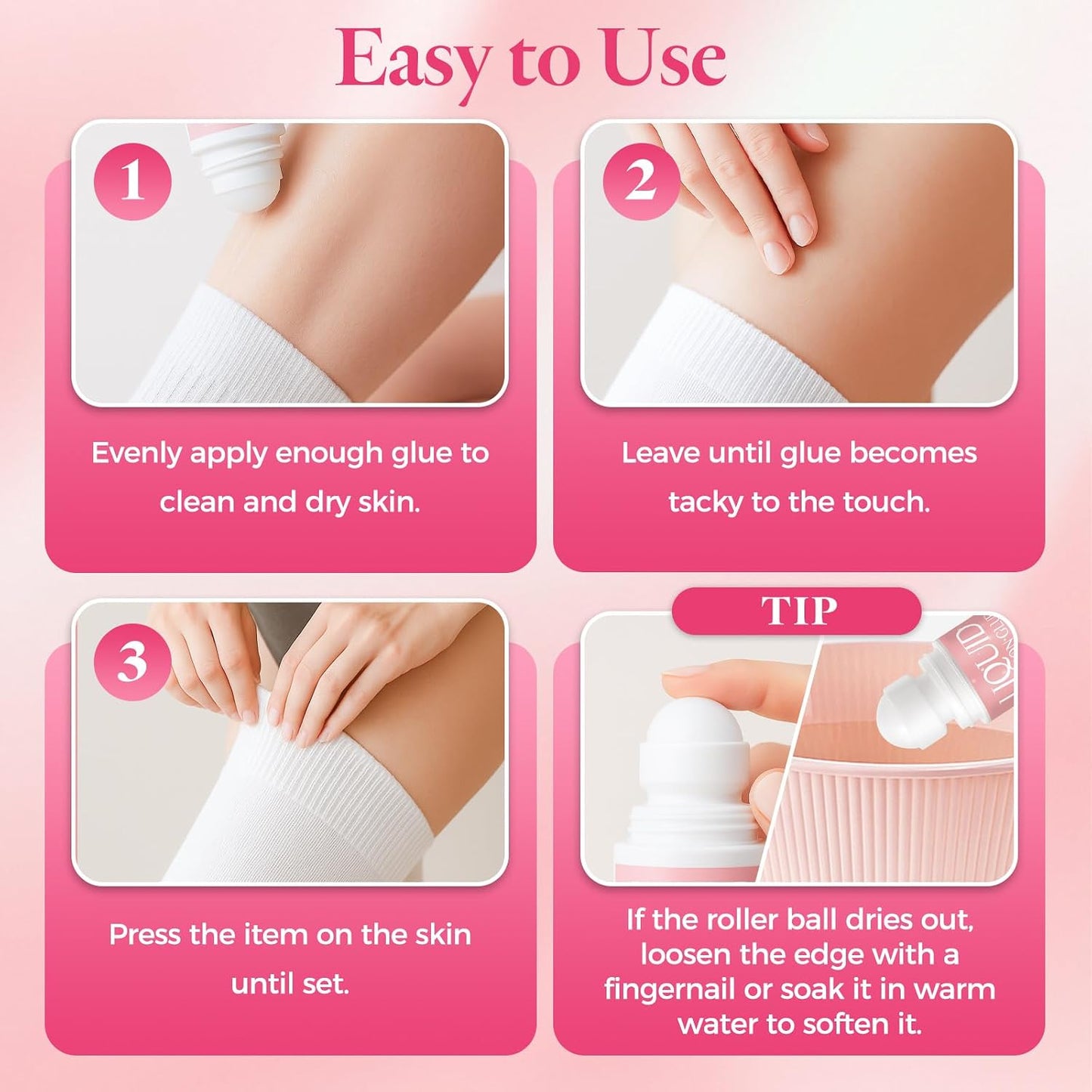 Body Adhesive Roll-On 2.54 Oz - Sweat Resistant Clothing Glue for Dancers, Stagewear & Costumes