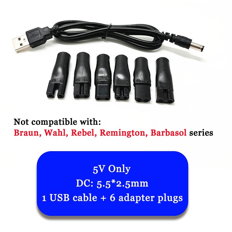 5V Charger Cord USB Adapter for Electric Hair Clippers, Beard Trimmers, Shavers, Beauty Instruments, Electric Hairdressers, Desk Lamps, Purifiers Power Supply Charging Cable 7 PCS Set