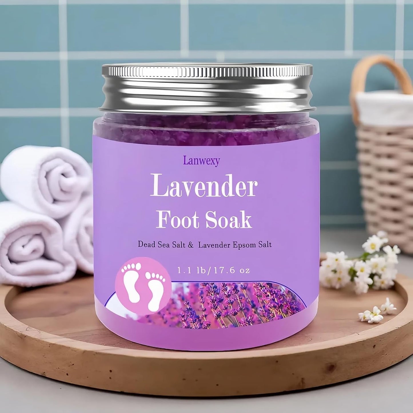 Lavender Foot Soak | Organic Epsom & Sea Salt Spa Treatment for Dry, Cracked Feet - 1.1 Lbs