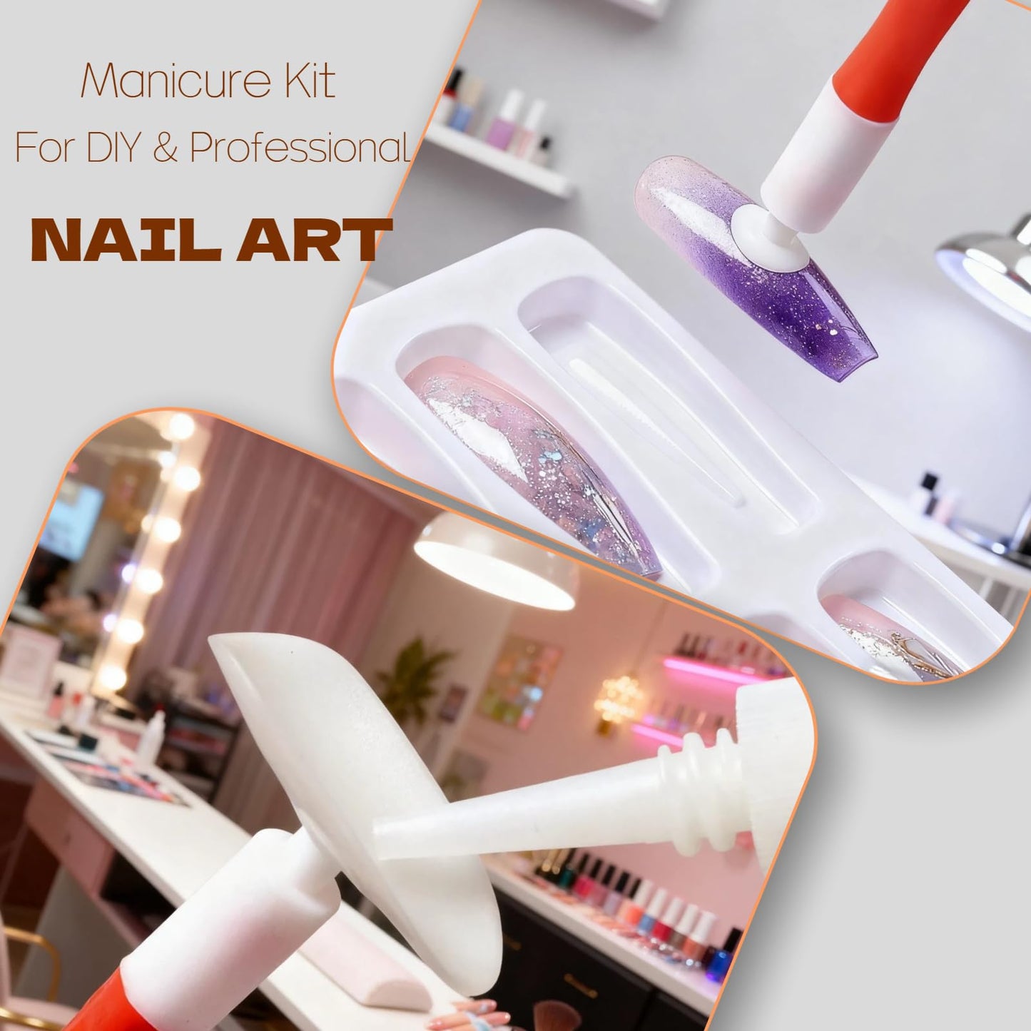 VONMAOGU 4Pcs Damage-Free Press On Nail Tools, Dual-Ended Silicone Suction Cup Lifter and Pry Bar for Easy Nail Tips Change, Manicure Kit for DIY & Professional