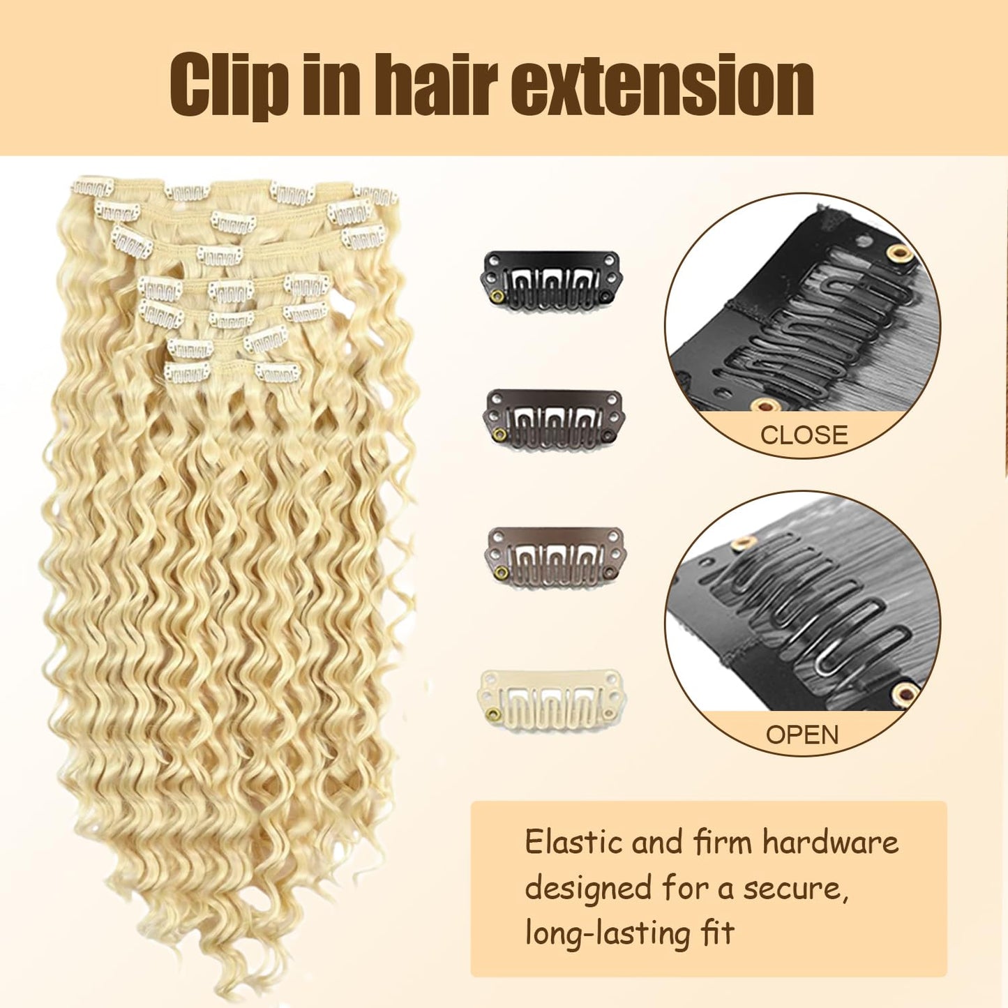 #613 Blonde Clip in Hair Extensions Real Human Hair, 28 Inch 120g/7Pcs,Full Shine Remy Hair,Blonde Deep Wave Clip ins Brazilian Virgin Human Hair Extensions