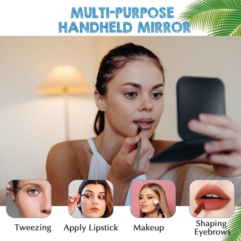 Geetery Travel Compact Magnifying Mirror with Tweezers, 1X/15X Magnification, 3.35'' x 3.35'' Pocket Size, Folding Makeup Mirror, Portable for Travel and Purses (Black)