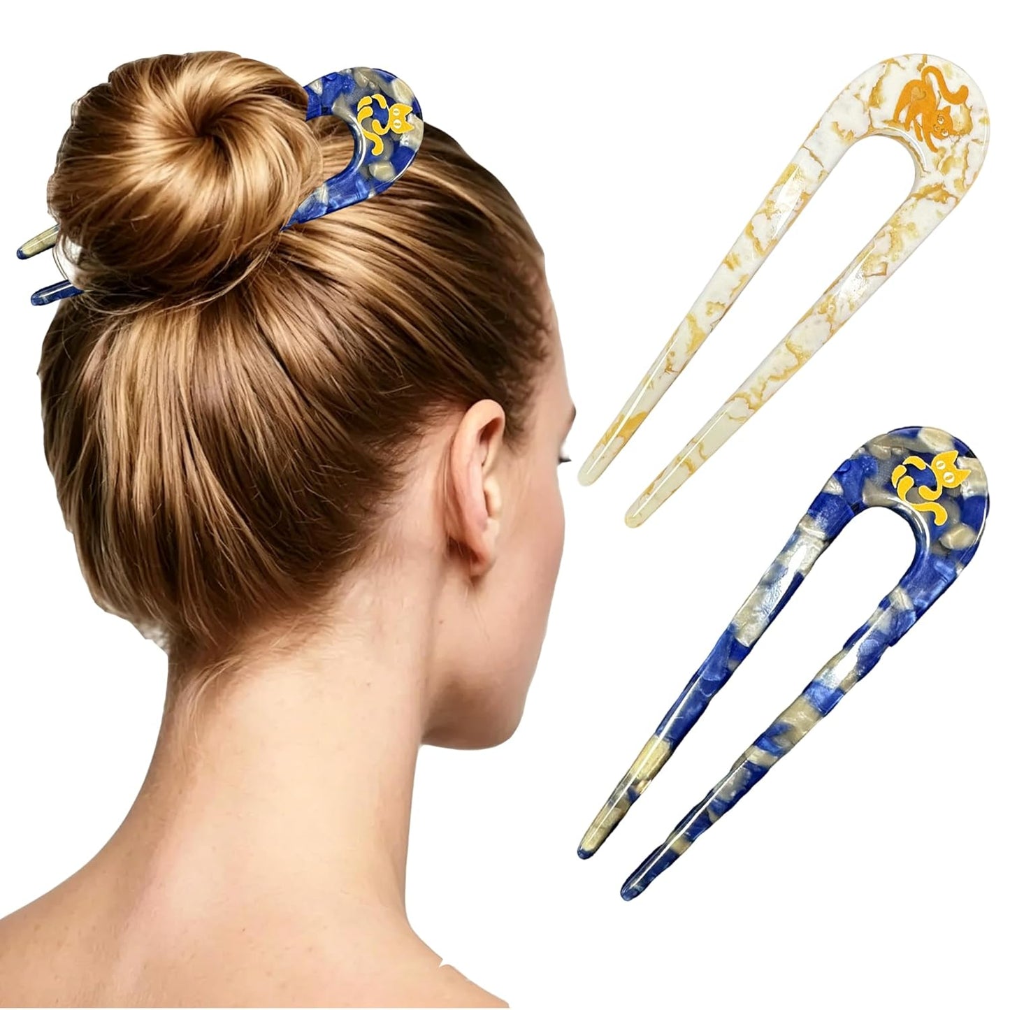 Prestige French Hair Pins - 4 PCS Tortoise Shell Hair Accessories for Updos & Buns | Strong Hold Acetate, 3.73”