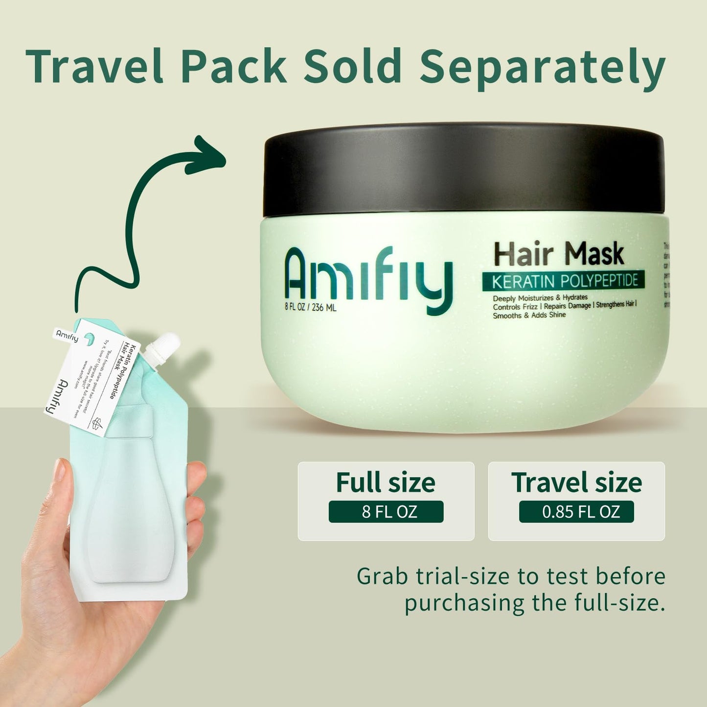Amifiy Keratin Hair Mask, Multi-care Deep Conditioning Hair Mask for Dry Damaged Hair, Anti-Frizz, Intensive Hydrating & Repairing Deep Conditioner for Strong, Smooth and Silky Hair, 8 Fl Oz