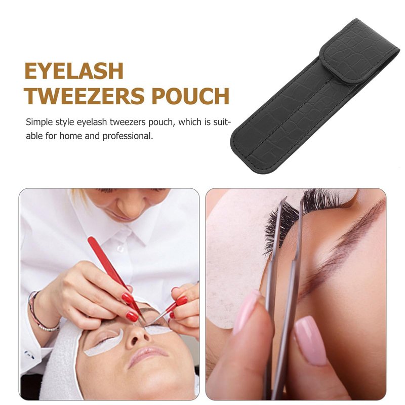 Frcolor Eyelash Tweezer Case Pu Pouch Travel Holder for Lash Extension Tools Compact Protective Storage Bag for Tweezers and Mini Beauty Tools 5.51X1.65X0.43In