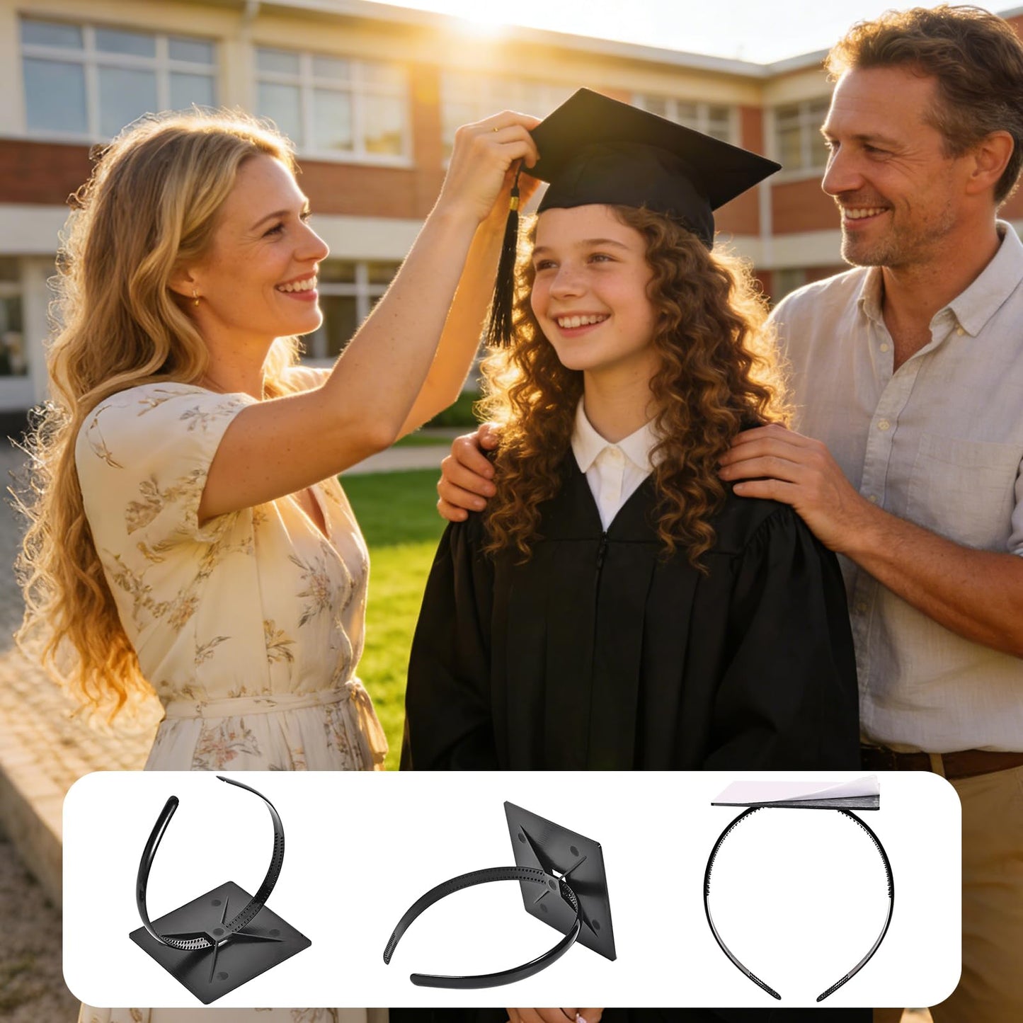 EMOOULI 2 Pcs Graduation Cap Headband, Secure Hairstyle, Not Change Hair, Firm Anti-Fall Hairband for Graduates, Students (2)