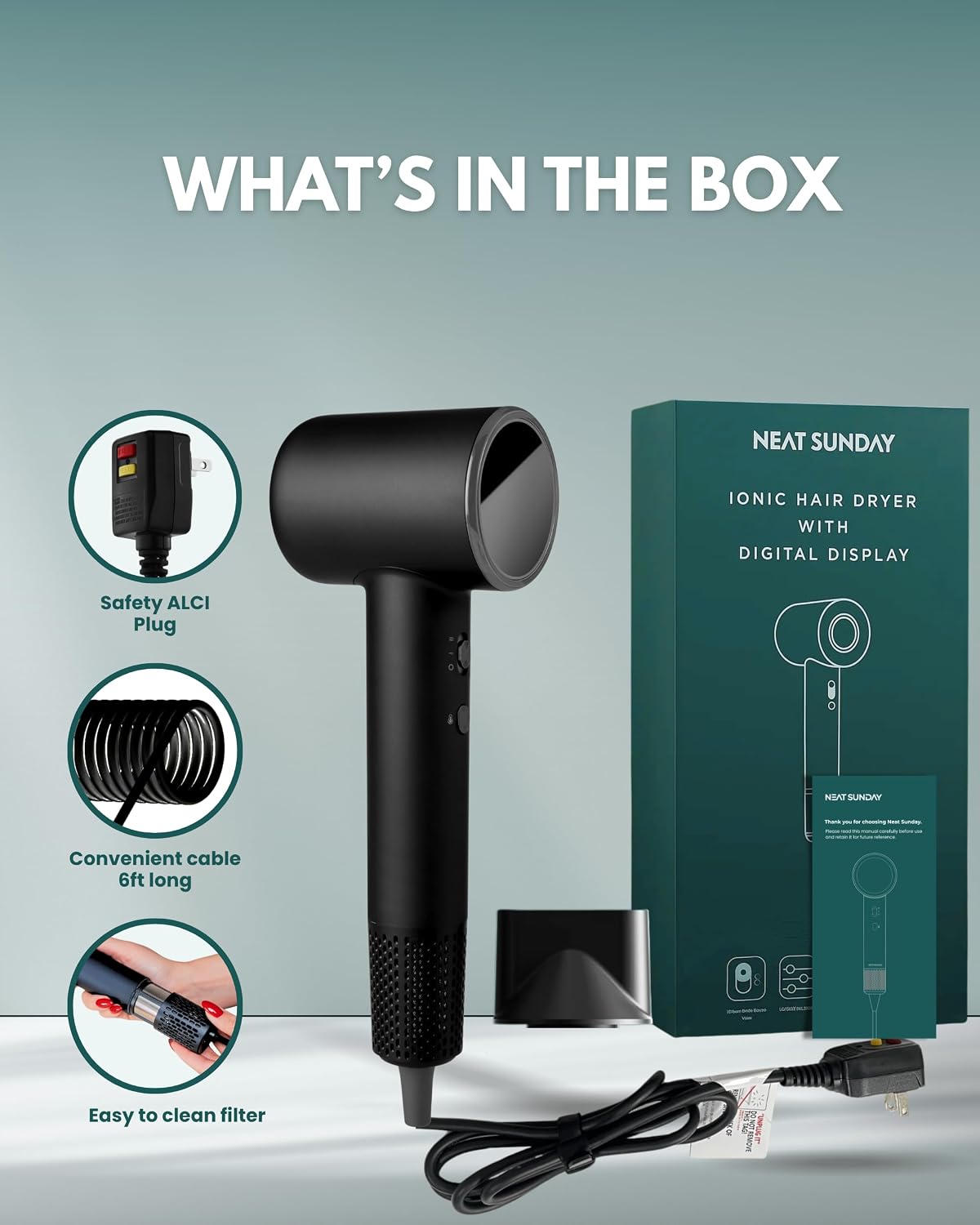 Ionic Hair Dryer - High-Speed Fast Drying Blow Dryer with LCD Display & Noise Reduction | Lightweight Ergonomic Design
