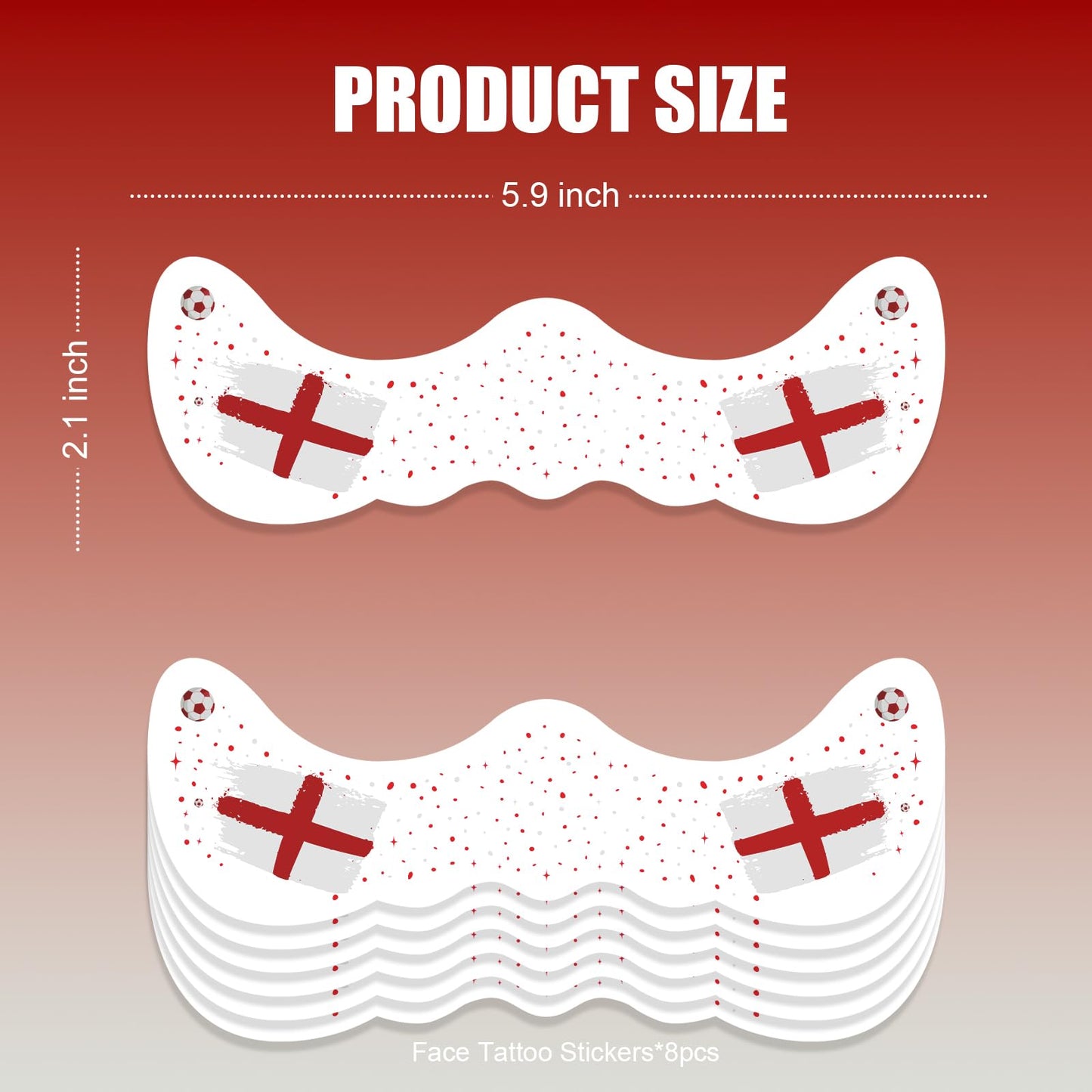 VXZ Red & White Soccer Fan Freckles Face Tattoo - Cross Flag Brushstroke Temporary Tattoos | Waterproof Sports Sparkle Stickers for Football Matches & Game Day Celebrations (8 Sheets)