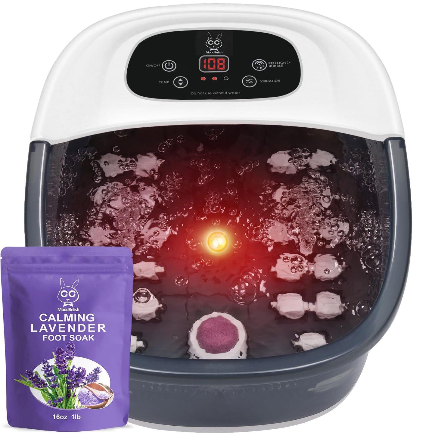 Foot Spa Bath Massager | Heated Vibration Massage with Bubbles & Jets - 22 Rollers, Adjustable Temp, Black