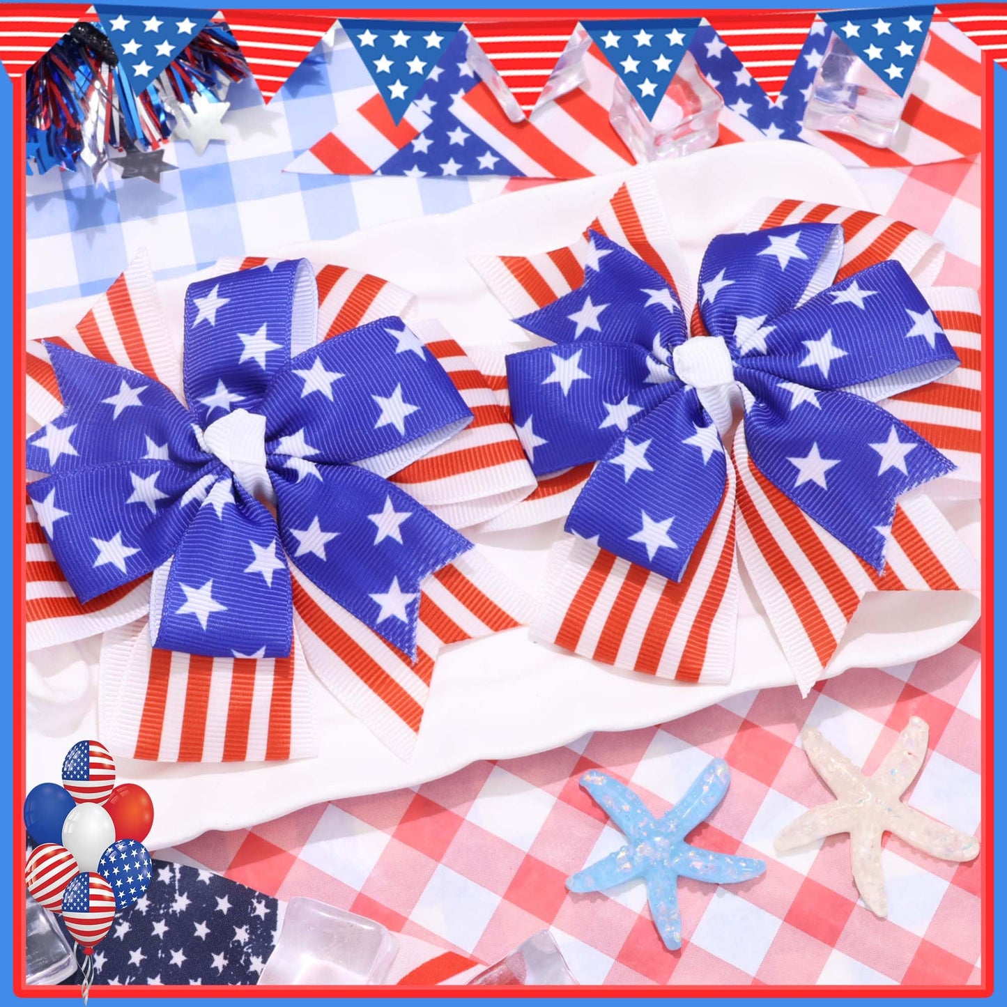 FARSYOD 4th of July Bows for Girls Hair Patriotic Bow Red White Blue Bowknot Clip USA Flag Ribbon Bow Accessories for Fourth of July Independence Day