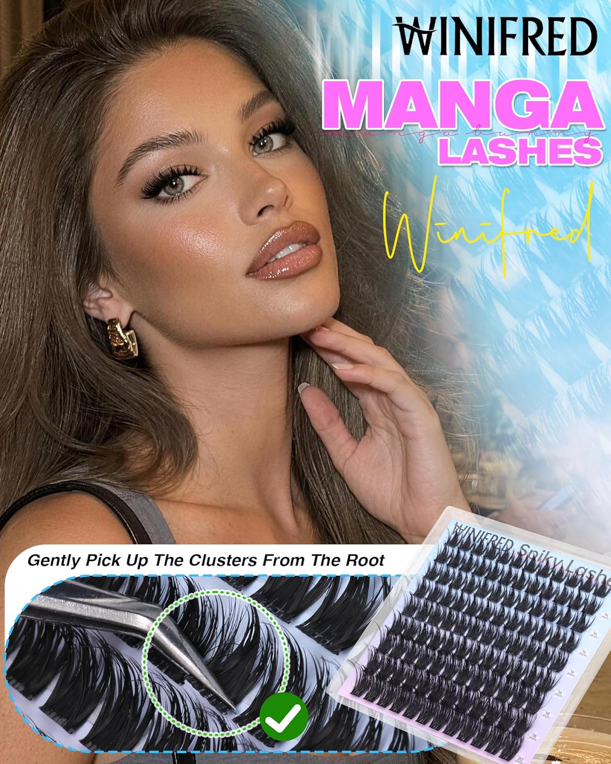 Eyelash Clusters - Wispy Manga Volume Extensions | Fluffy Spiky D Curve Lashes 12-20mm for DIY Baddie Look