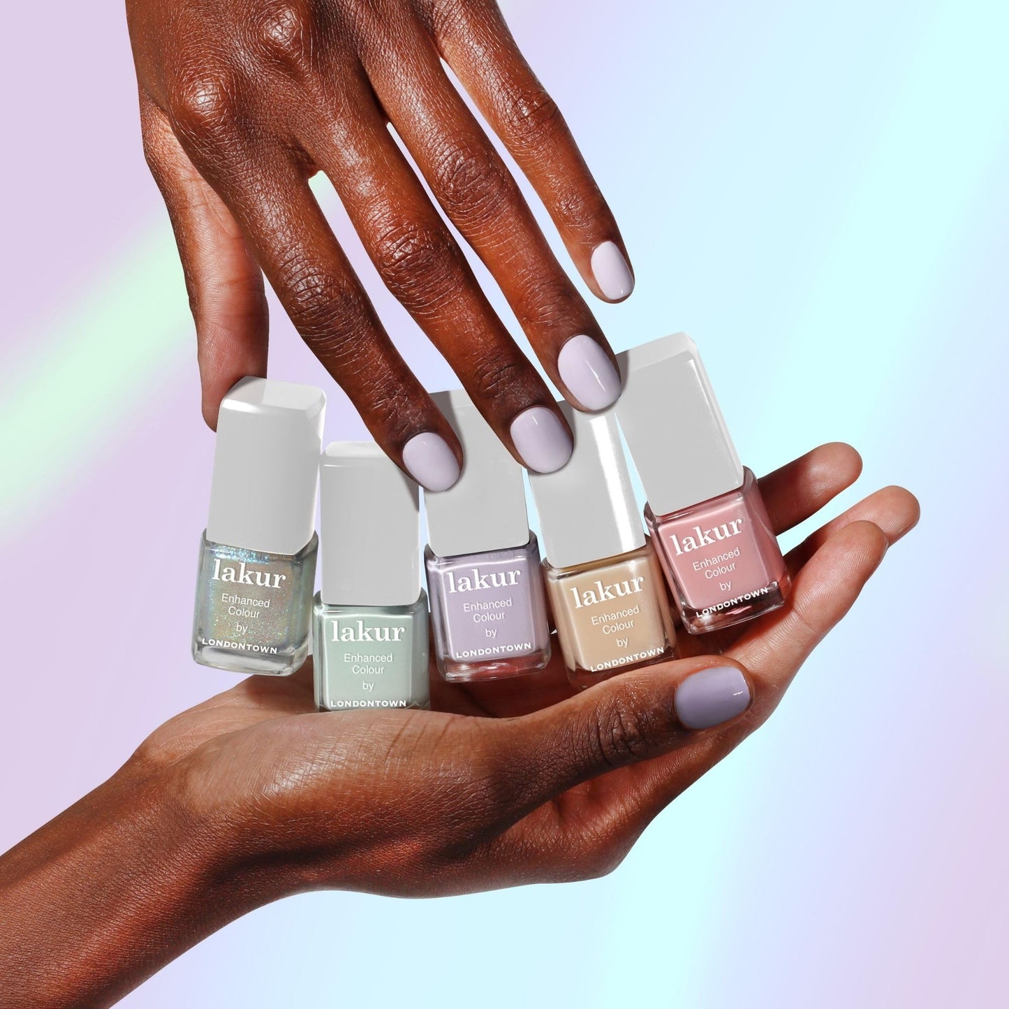 Care Bears TM by LONDONTOWN Beary Polished Mini Set – Sheer Pastel & Shimmer Nail Polish Collection, Pink, Mint, Orange, Lilac & Blue Sparkle Shades, Vegan, Cruelty-Free, 21+ Free, 0.24 fl oz Each