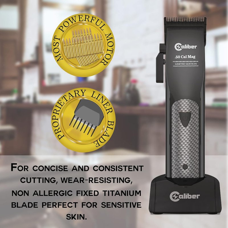 Caliber Pro .50 Cal Clipper - Rechargeable Hair Grooming Tool | Ultra Low Noise, 8+ Hours Power, Easy Zero Gap Cut - Black