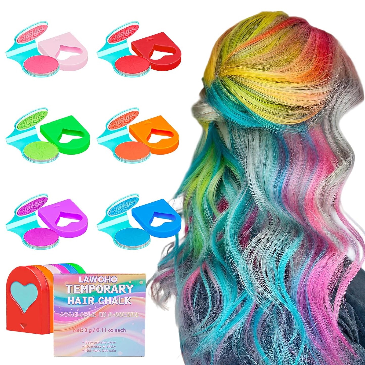 Temporary Hair Chalk - 12 Washable Neon Colors for Kids & Adults | Glow Under UV Light - Perfect for Halloween & Birthday Gifts (Ages 5-12)