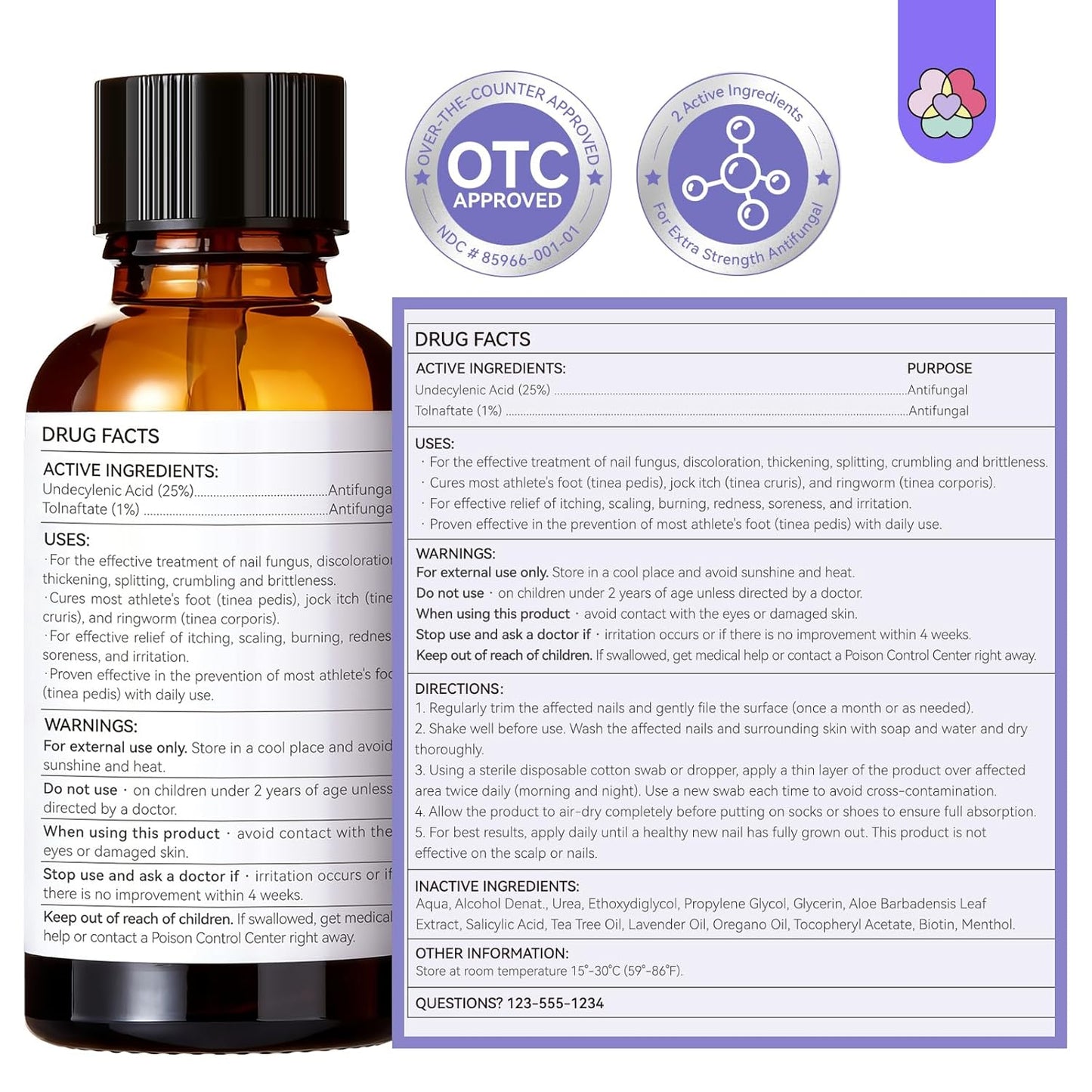 SAVILAND Toenail Fungus Treatment - Extra Strength 25% Undecylenic Acid & 1% Tolnaftate | 2 fl oz for Discolored, Thick Nails