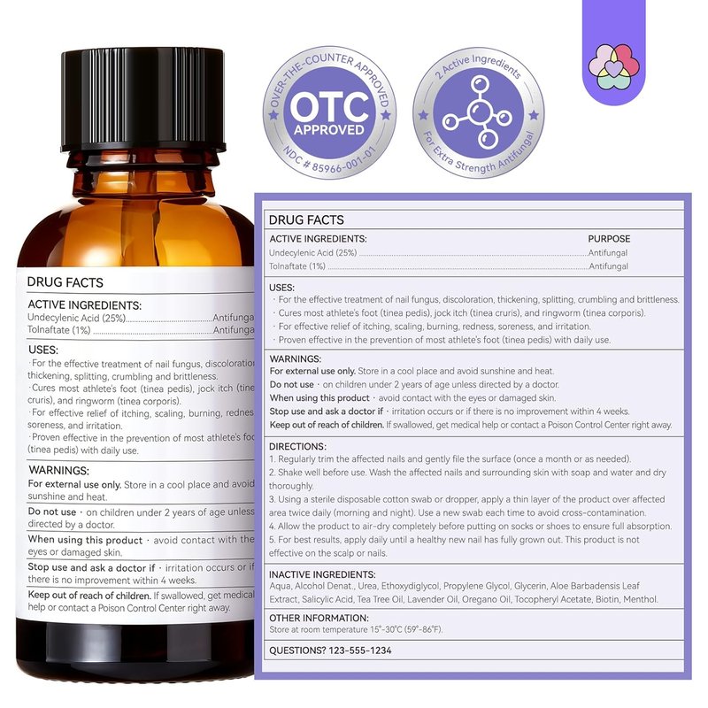 SAVILAND Toenail Fungus Treatment - Extra Strength 25% Undecylenic Acid & 1% Tolnaftate | 2 fl oz for Discolored, Thick Nails