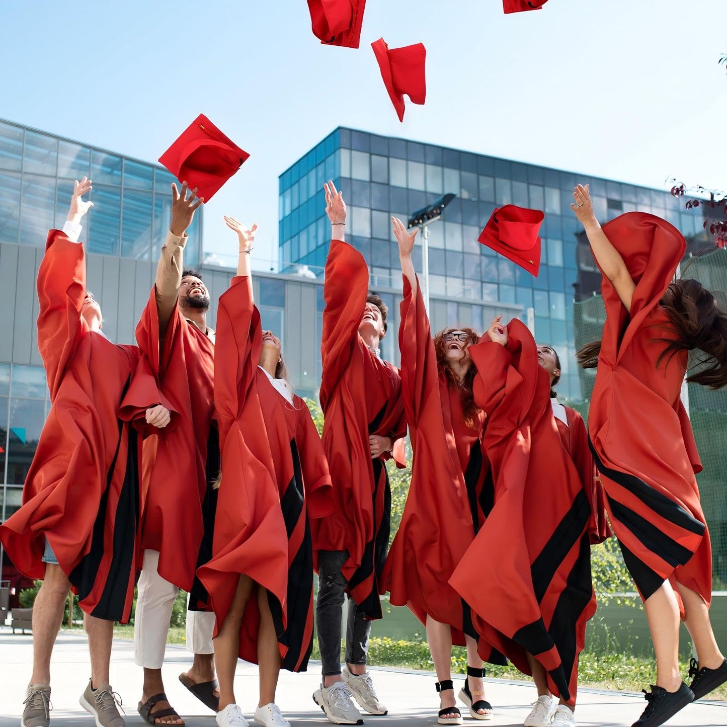 Geyoga 8 Pcs Graduation Cap Bulk Adjustable Adult Graduation Hat with Tassel for Graduate Fancy Dress Accessory Photo Props(Red)