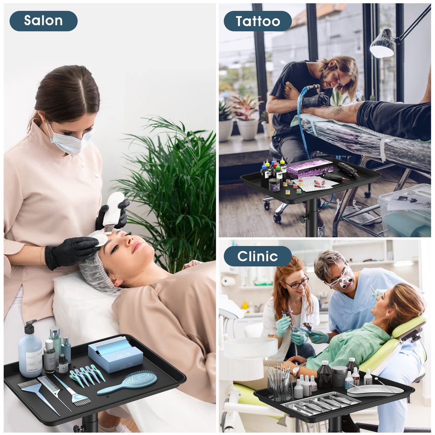 Premium Aluminum Instrument Salon Tray Tattoo Rolling Tray Station