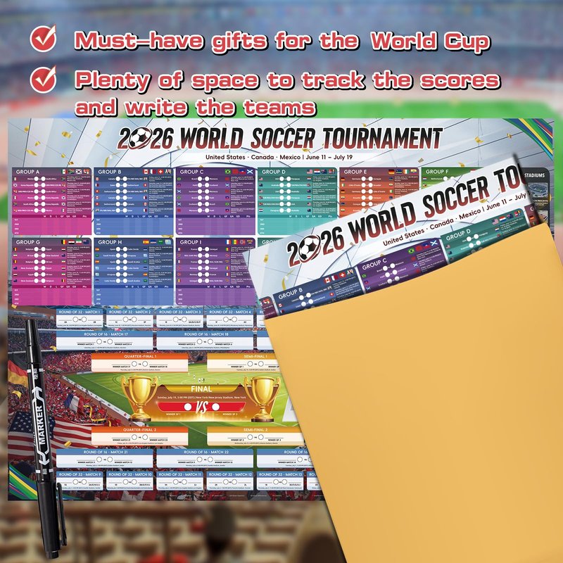 AhfuLife Extra Large World Cup Tournament Schedule Poster, 39.4" x 27.6", 1 Pc Soccer Calendar Wall Chart Decorations, 2026 Soccer Tournament Wallchart for Fans Home Office Bar Party Decor