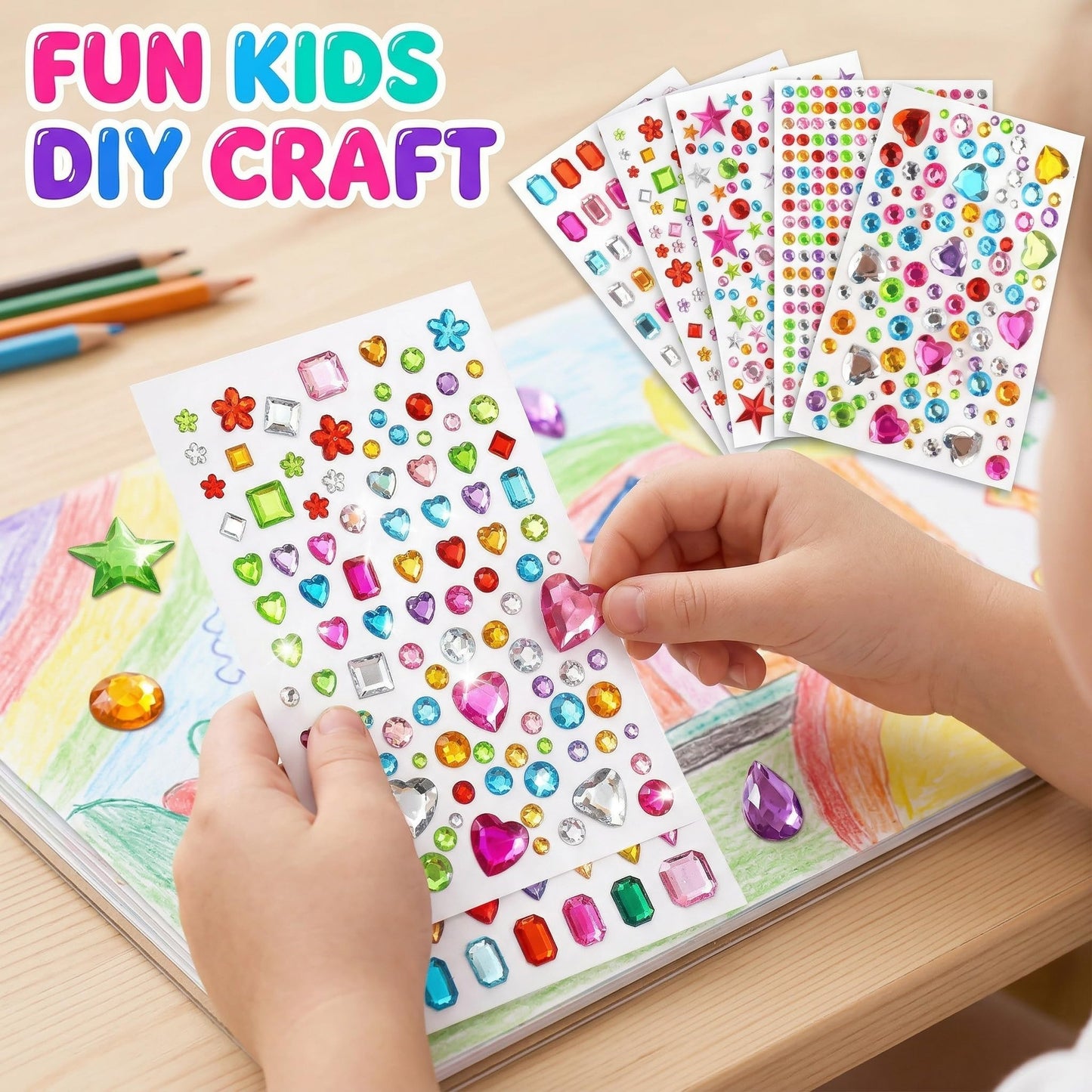 Diamond Art Accessories, 10 Sheets Self-Adhesive Gem Stickers Multi-Shape Bling Rhinestone Stickers Sparkling Diamond Painting Dots for Kids DIY Craft Scrapbook School Project Decoration