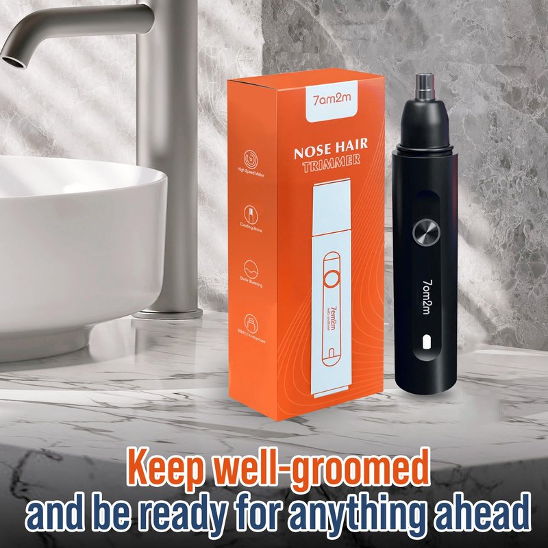 7AM2M Personal Care Electric Nose and Ear Hair Trimmer – Rechargeable, 9000 RPM High-Speed Precision Cutting, Detachable Washable Blade, Portable Design Black