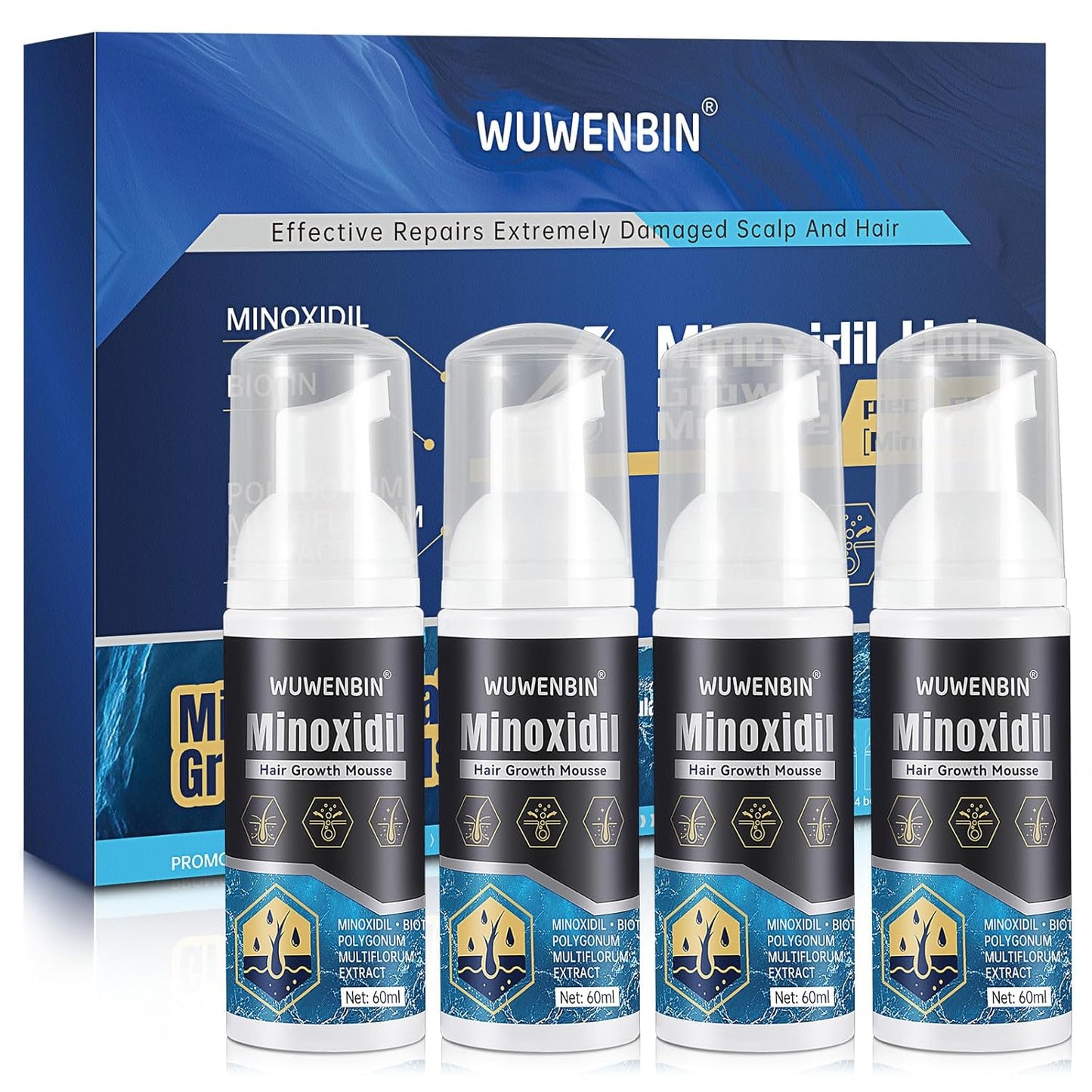 Minoxidil Hair Growth Treatment with Biotin - Thicker, Fuller Hair & Beard | 2 Pack, 4 Oz Each