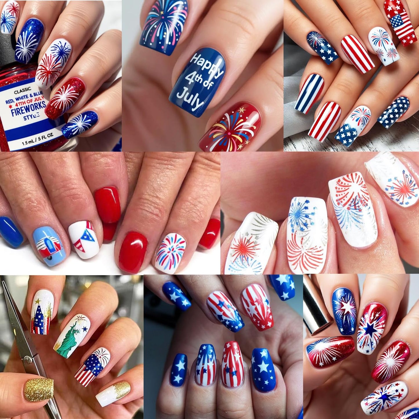 6 Sheets 4th of July Nail Stickers for Nail Art 3D Self-Adhesive American Flag Nail Art Stickers Independence Day Star Rocket Nail Decals Fourth of July Patriotic Nail Design Stickers for Women