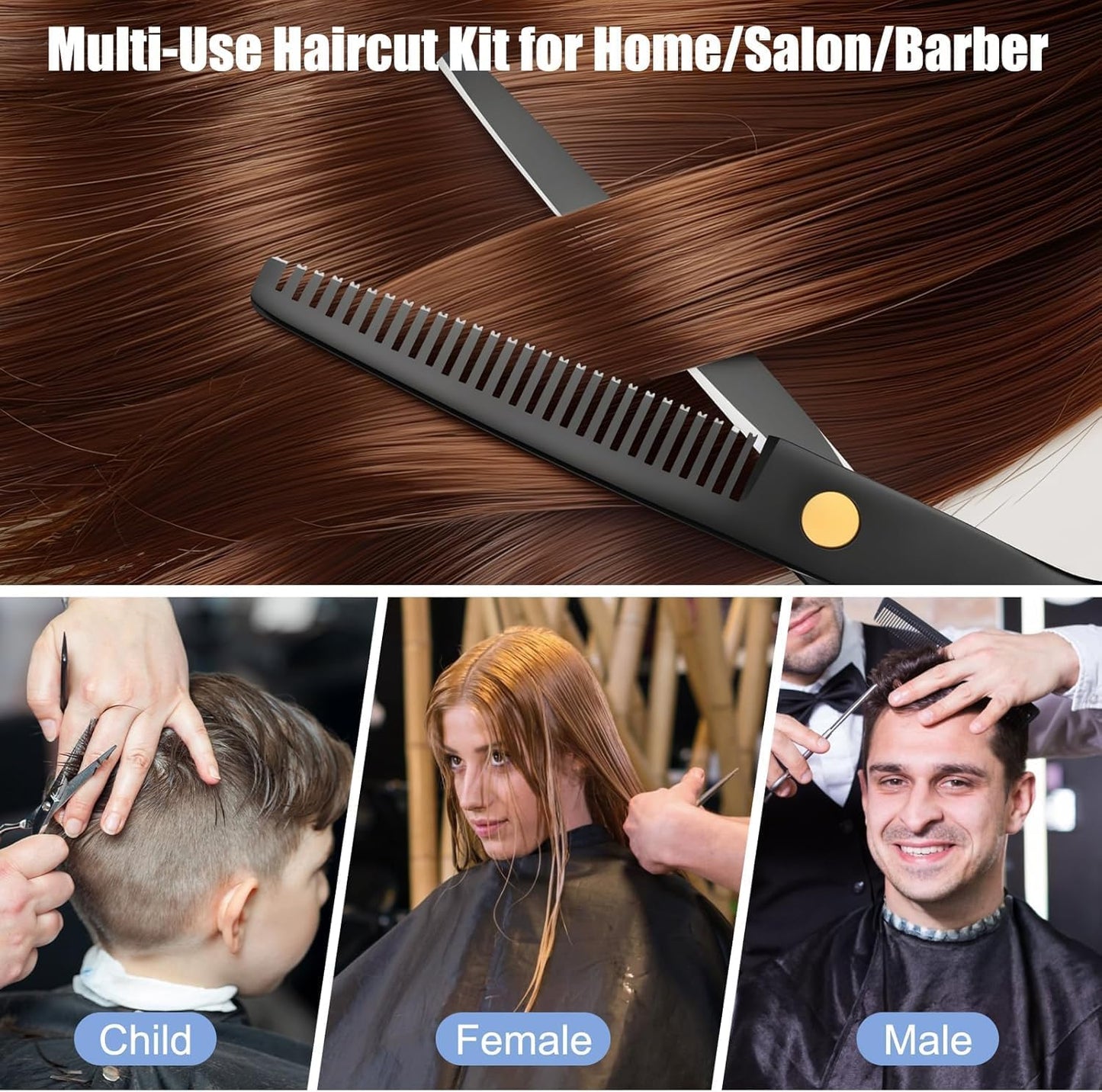 Professional Hair Cutting Scissors Set - Stainless Steel Shears & Thinning Scissors for Men, Women, Kids | Salon & Home Use