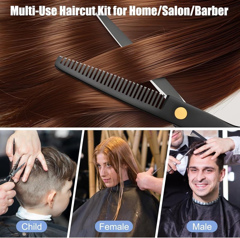 Professional Hair Cutting Scissors Set - Stainless Steel Shears & Thinning Scissors for Men, Women, Kids | Salon & Home Use