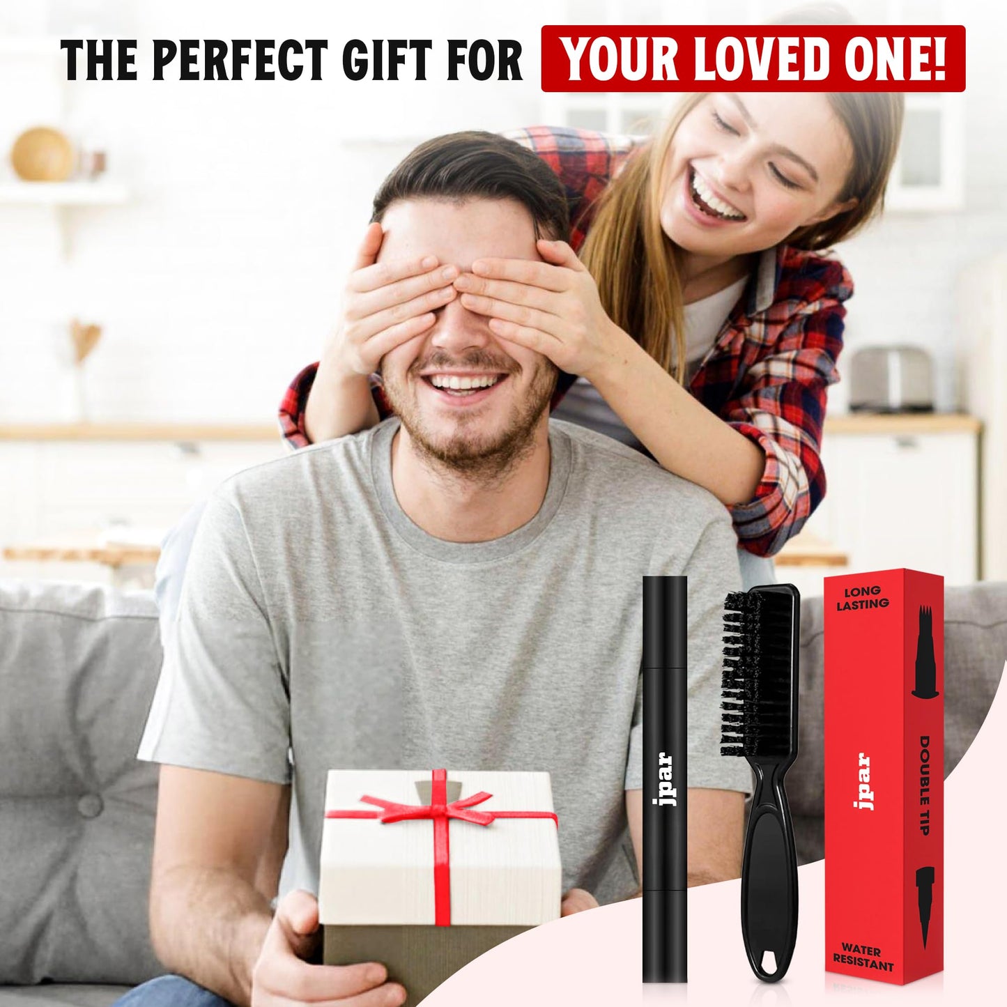 2 Pack - Black Beard Pencil Filler for Men - Waterproof Beard Pen Kit with Brush - Dual Tip Beard Filling Pen for Patches, Hairline & Mustache - Natural Look, Long Lasting Beard Grooming Tool
