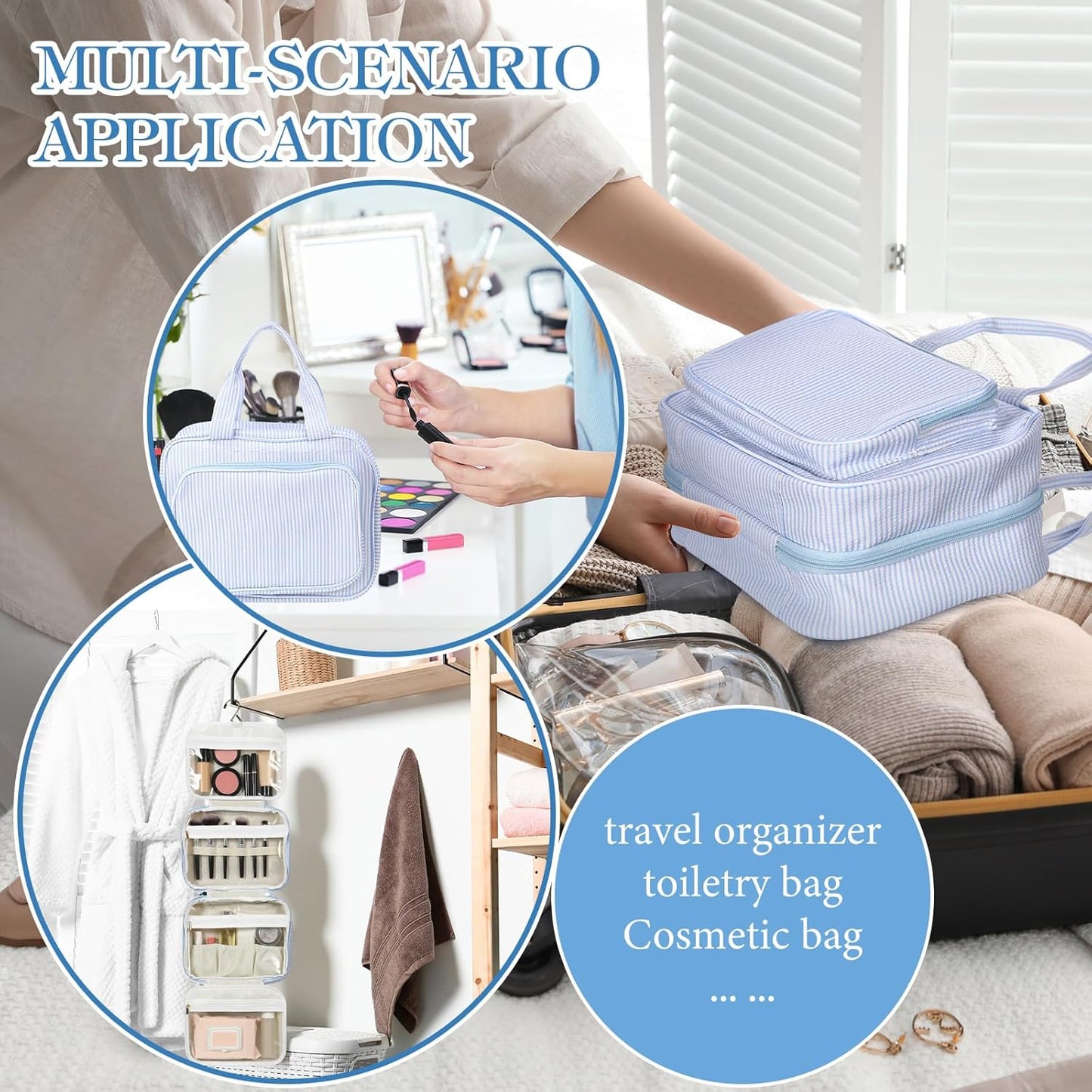 Huhumy Hanging Toiletry Bag - Travel Cosmetic Organizer with Detachable Pouch | Blue