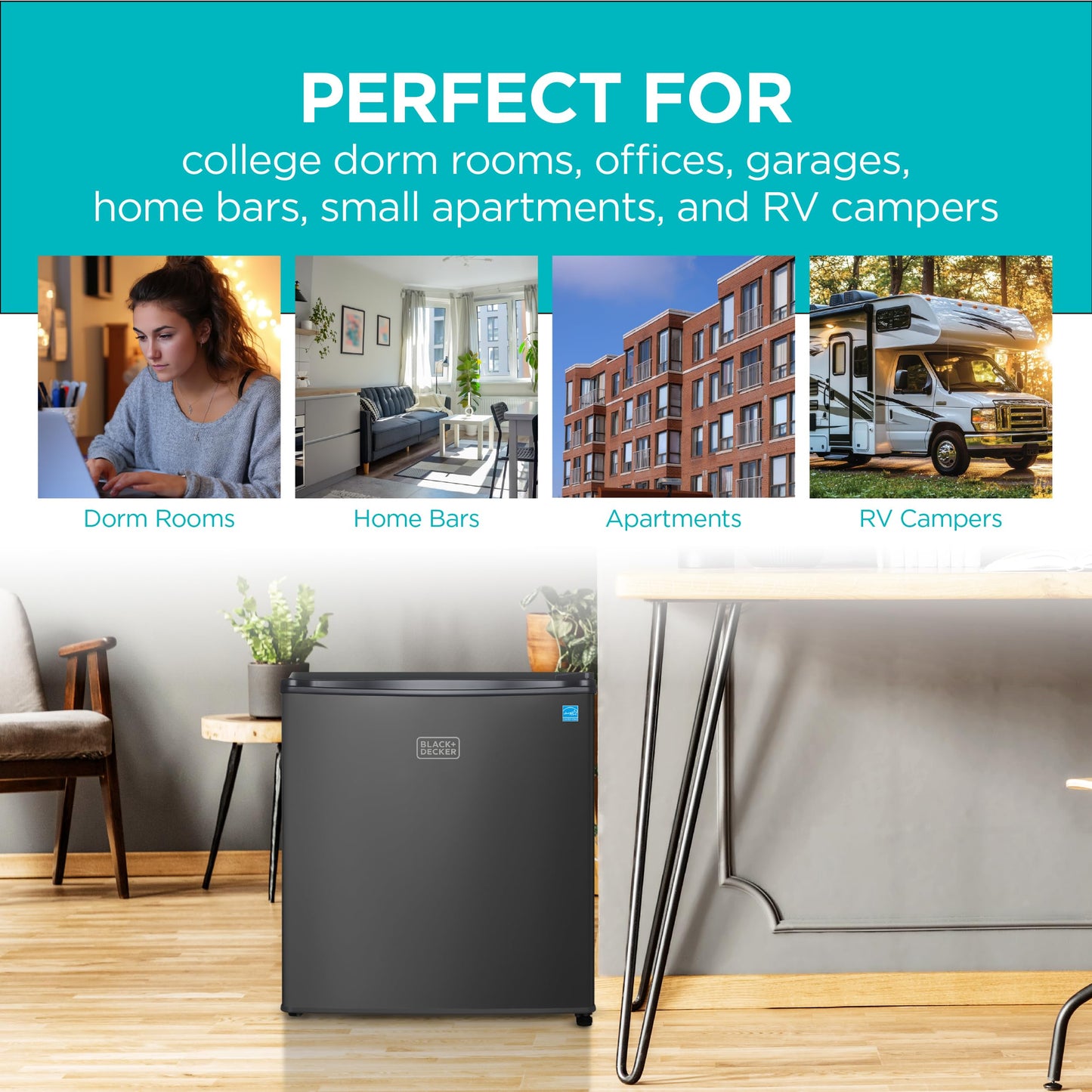 BLACK+DECKER 1.7 Cu. Ft. Compact Refrigerator, ENERGY STAR Certified, Single Door Mini Fridge with Chiller Compartment, Personal Fridge for Home or Dorm Room, R600a Refrigerant, BCRK17B, Black