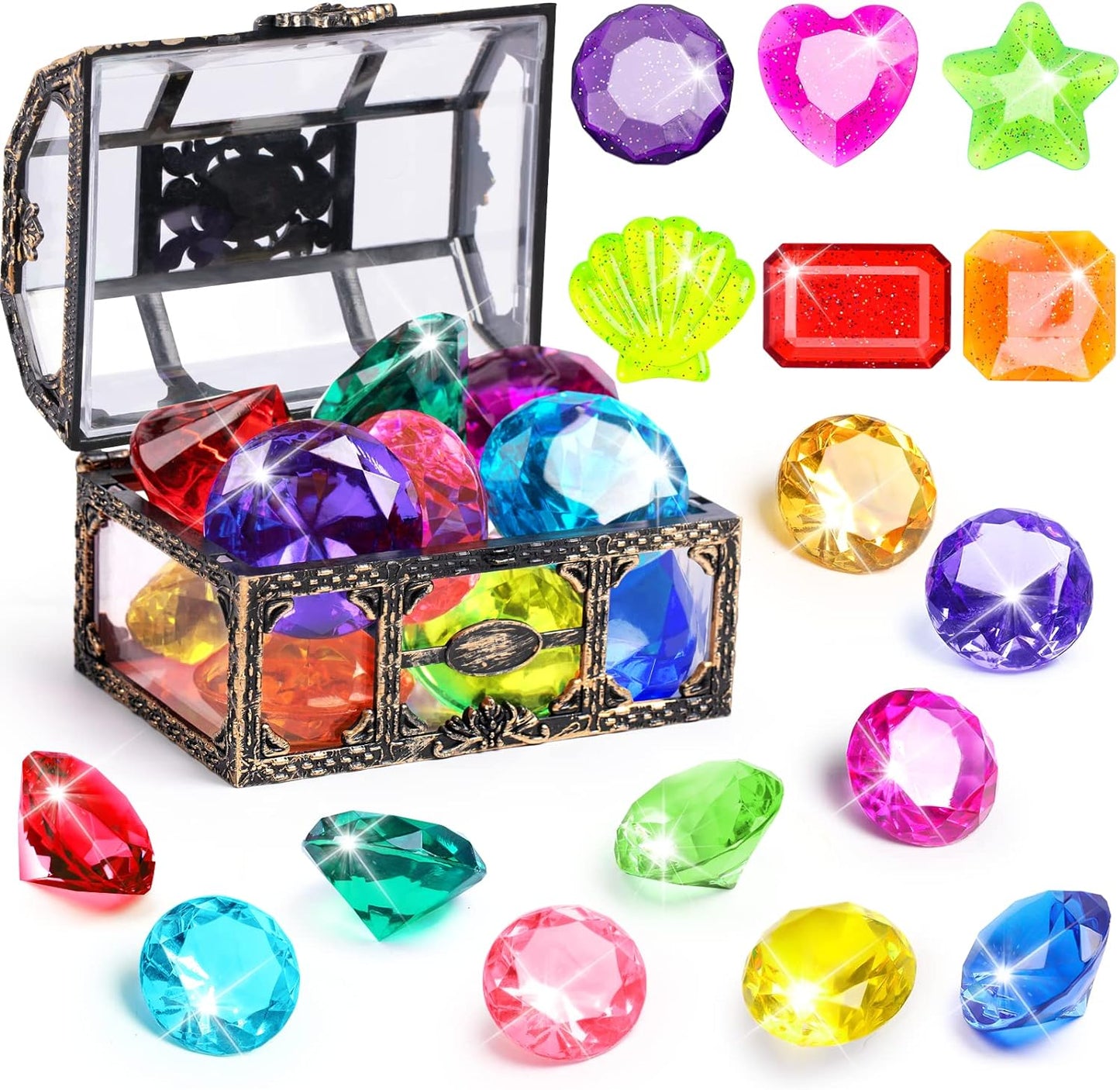 Colorful Diving Gem Pool Toy Set - 10PCS Treasure Chest Gems for Kids | Underwater Fun for Swimming Parties