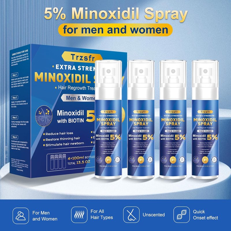 Minoxidil Hair Growth Serum for Men & Women - Extra Strength with Biotin | 6-Month Supply 4-Pack (14 fl oz)