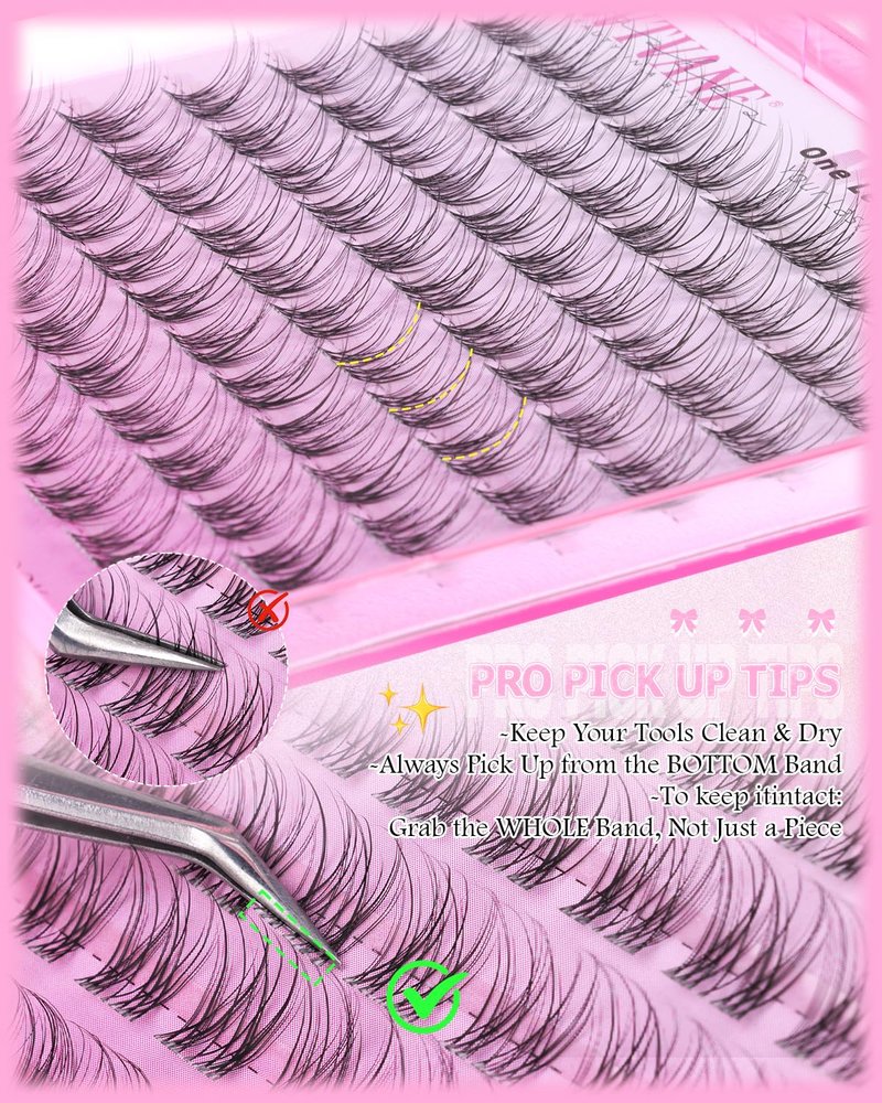 Natural Lash Clusters - 12mm Wispy Eyelash Extensions | Soft Ultra-Light C Curl, Clear Thin Band