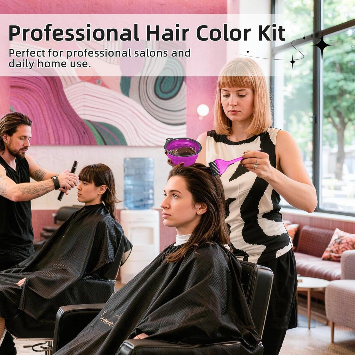 Hair Coloring Kit - 8 Professional Dye Tools for Home Salon Use | Bowl, Brush, Comb, Clips, Gloves & Cap - Purple