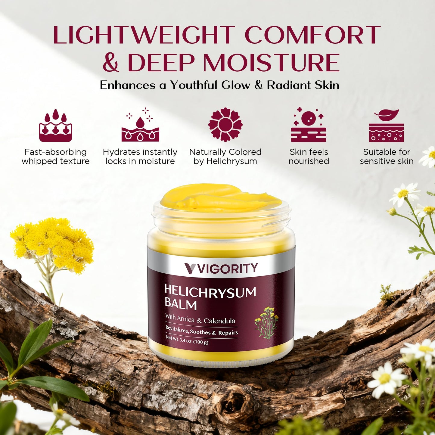 Vigority Helichrysum Balm Soothes & Repairs: Restorative Arnica Cream with Calendula for Fragile, Thin Skin & Bruise-Prone – Moisturizes, Revitalizes & Strengthens Skin Barrier for Adult Seniors 3.4oz
